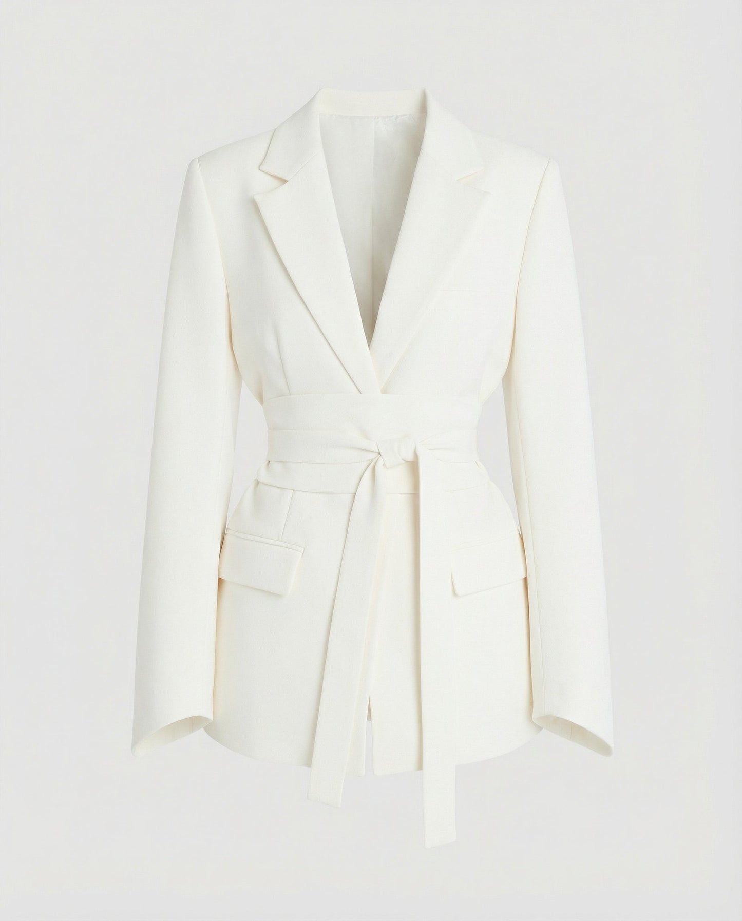 belted blazer with tailored waist-defining silhouette and structured design