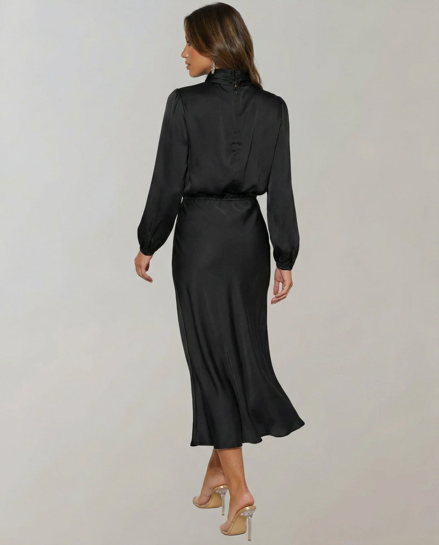 satin dress with smooth draped fit and long sleeves