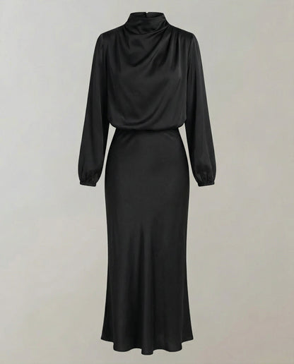 satin dress with smooth draped fit and long sleeves