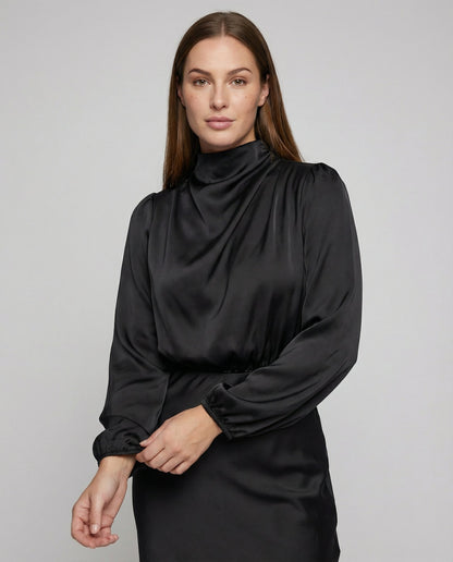 satin dress with smooth draped fit and long sleeves