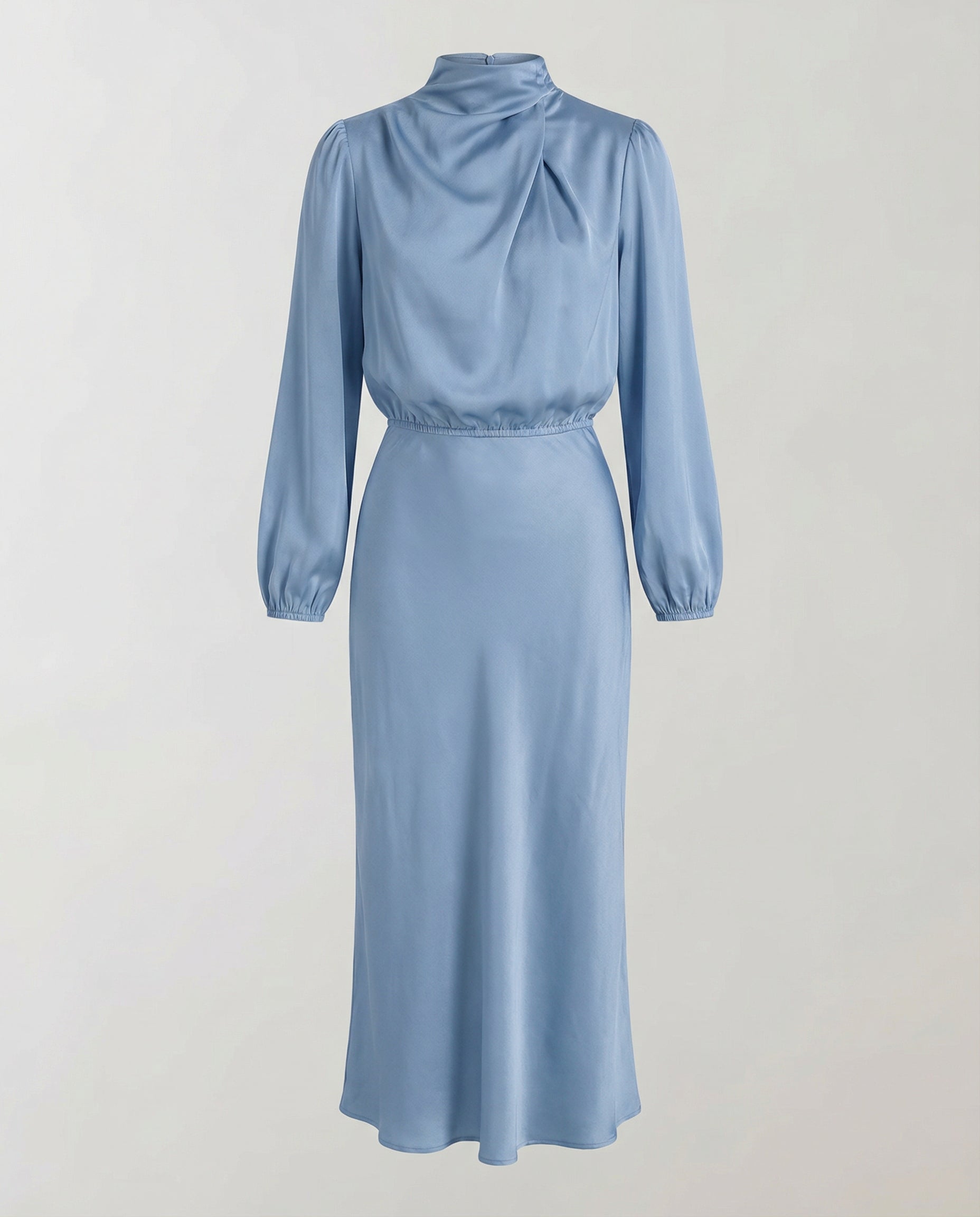 satin dress with smooth draped fit and long sleeves