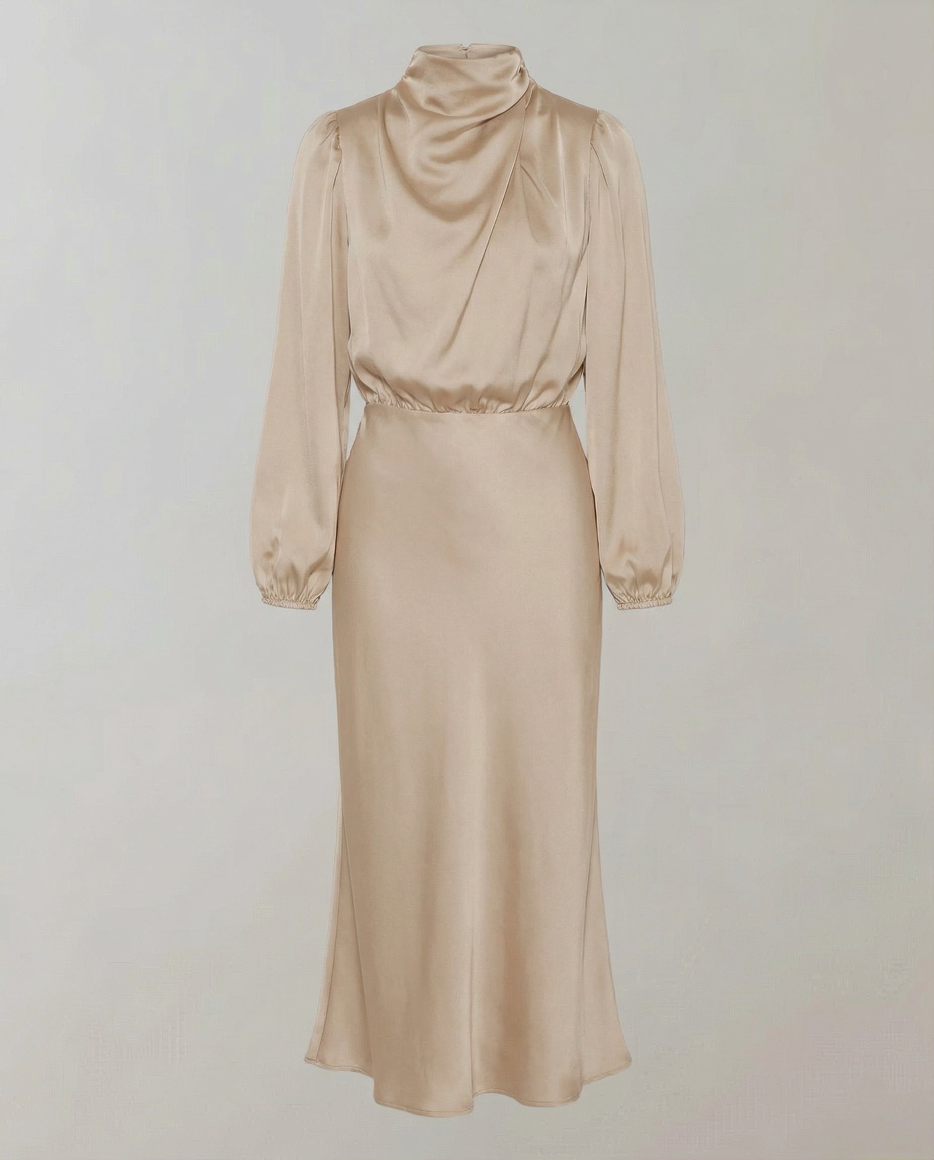 satin dress with smooth draped fit and long sleeves