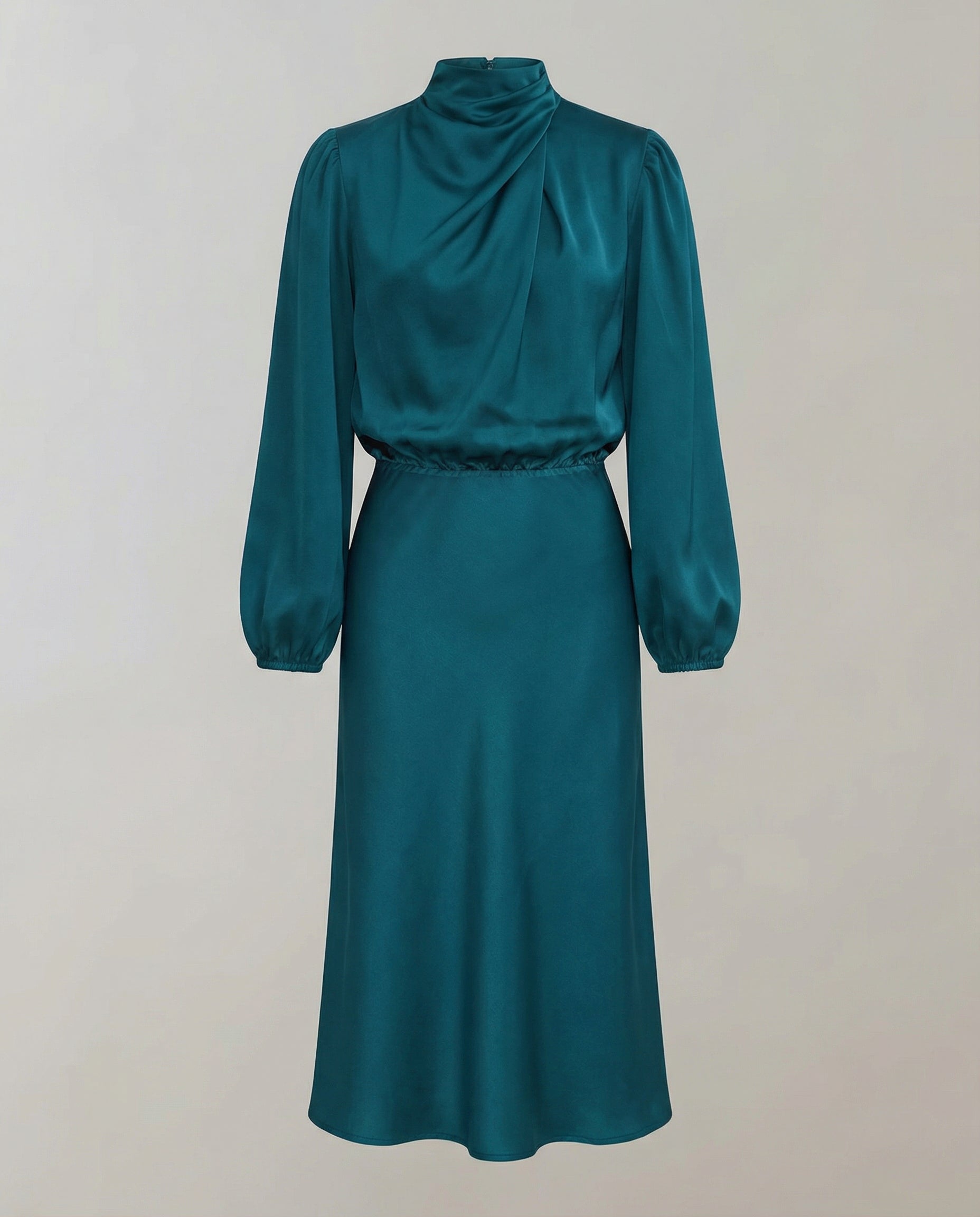 satin dress with smooth draped fit and long sleeves