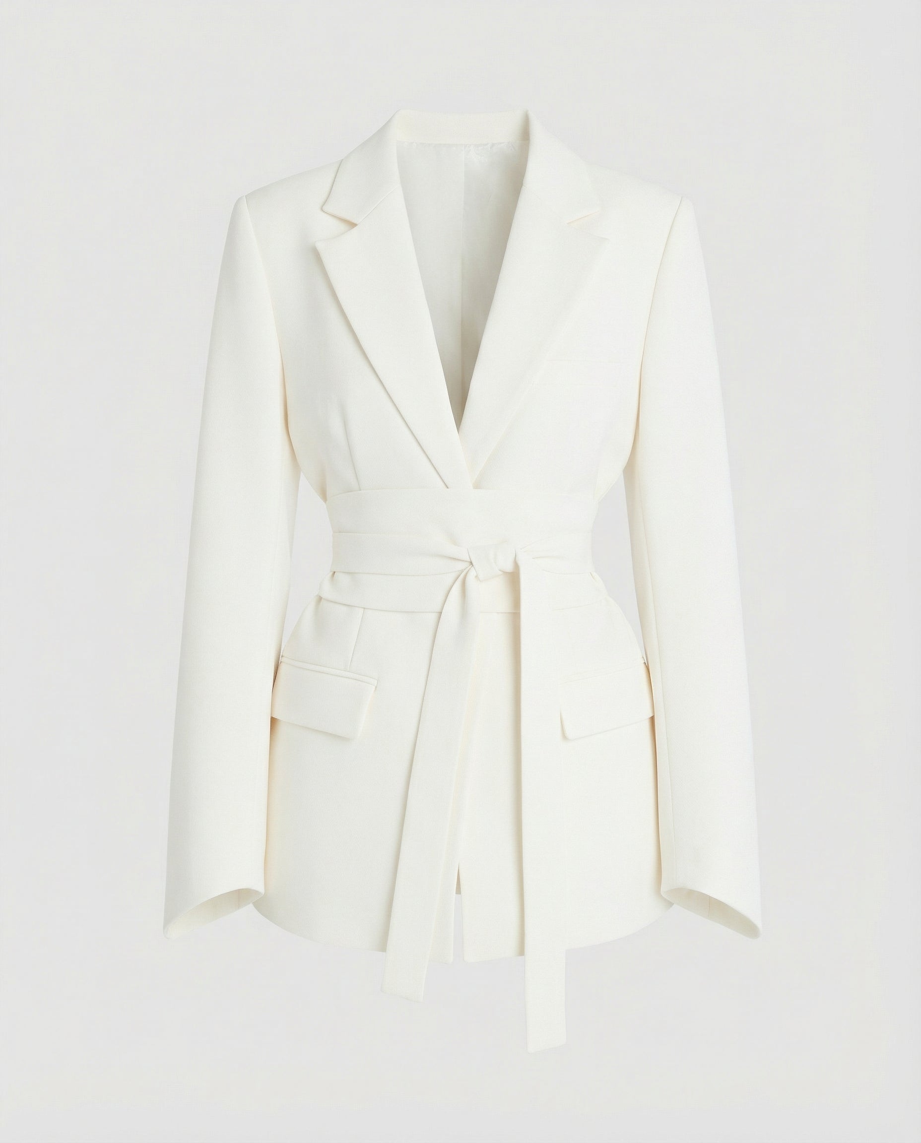 belted blazer with tailored waist-defining silhouette and structured design