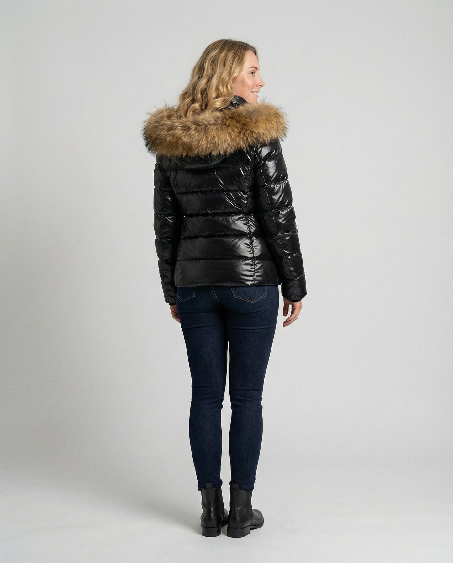 winter jacket with faux fur collar and insulated cold-weather design
