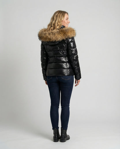 winter jacket with faux fur collar and insulated cold-weather design