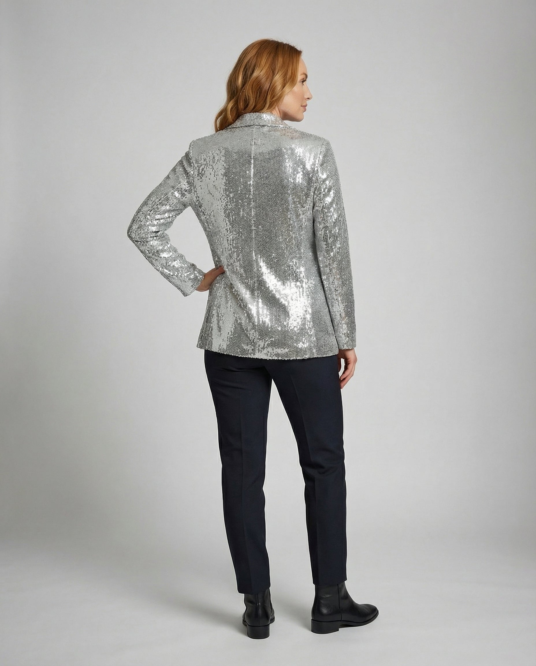 sequin lapel blazer with glamorous statement design and structured fit