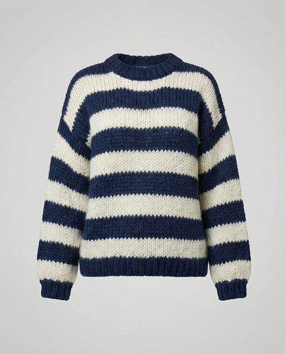 striped oversized sweater with relaxed casual fit and soft knit texture