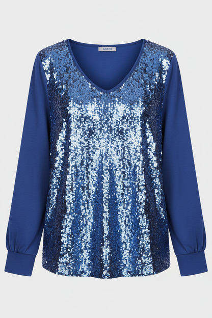 subtle glitter blouse with elegant minimal fit and v-neckline