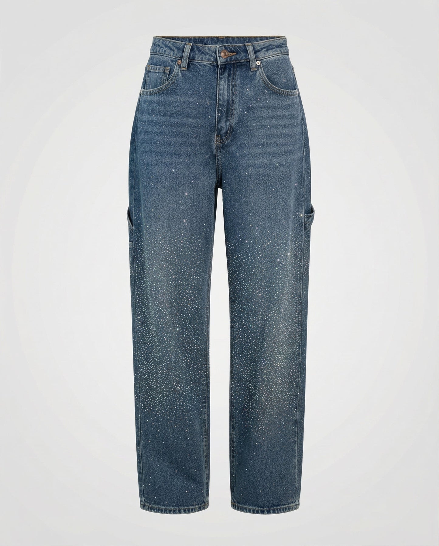 diamond embellished jeans with relaxed fit and sparkling detailing