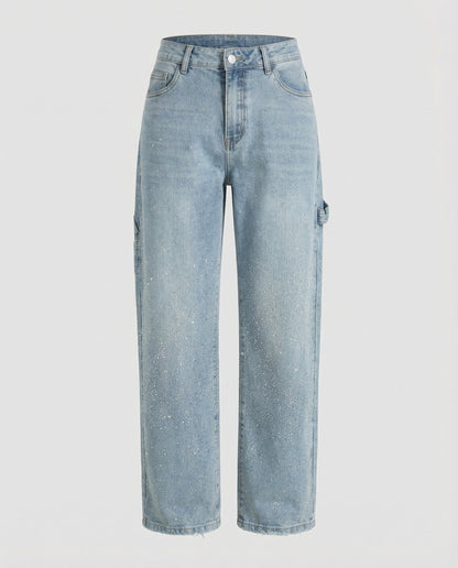 diamond embellished jeans with relaxed fit and sparkling detailing