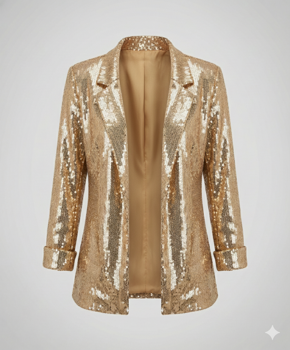 sequin blazer with elegant statement fit and structured silhouette