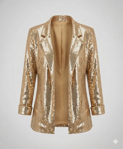 sequin blazer with elegant statement fit and structured silhouette