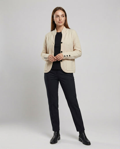 knit cardigan with soft fine-knit texture and button-front design