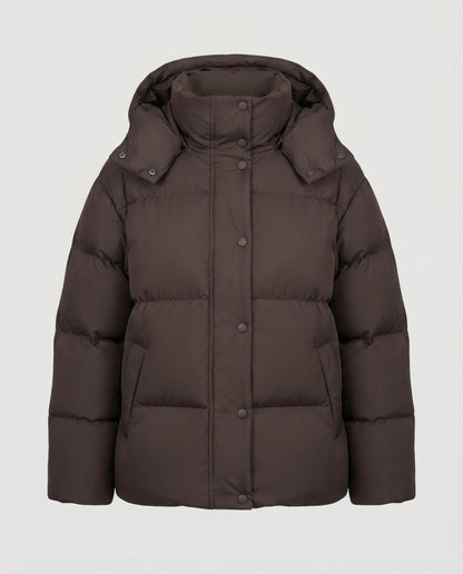 oversized puffer jacket with insulated design, high collar, and relaxed fit