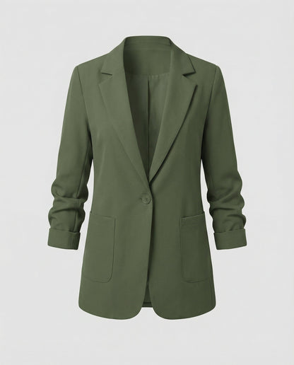 slim-fit blazer with tailored structured design and classic button front