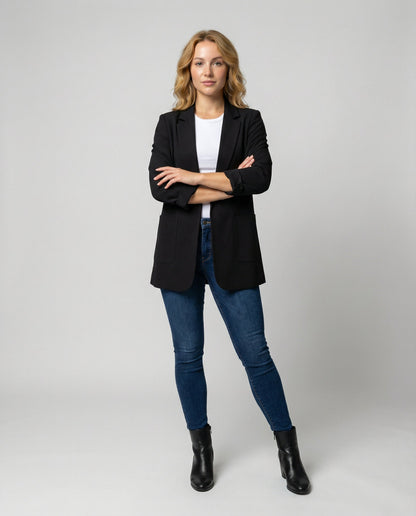 fitted elegant blazer with open-front design and tailored silhouette