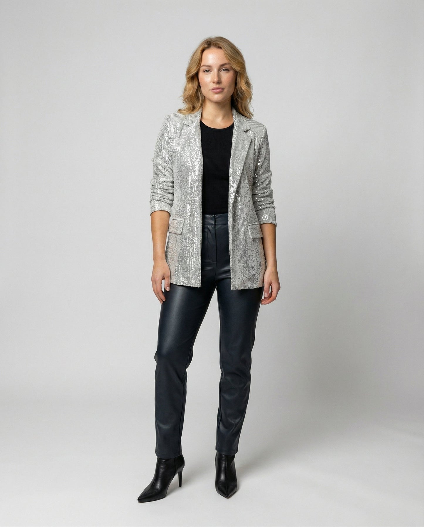 sequin blazer with elegant statement fit and structured silhouette