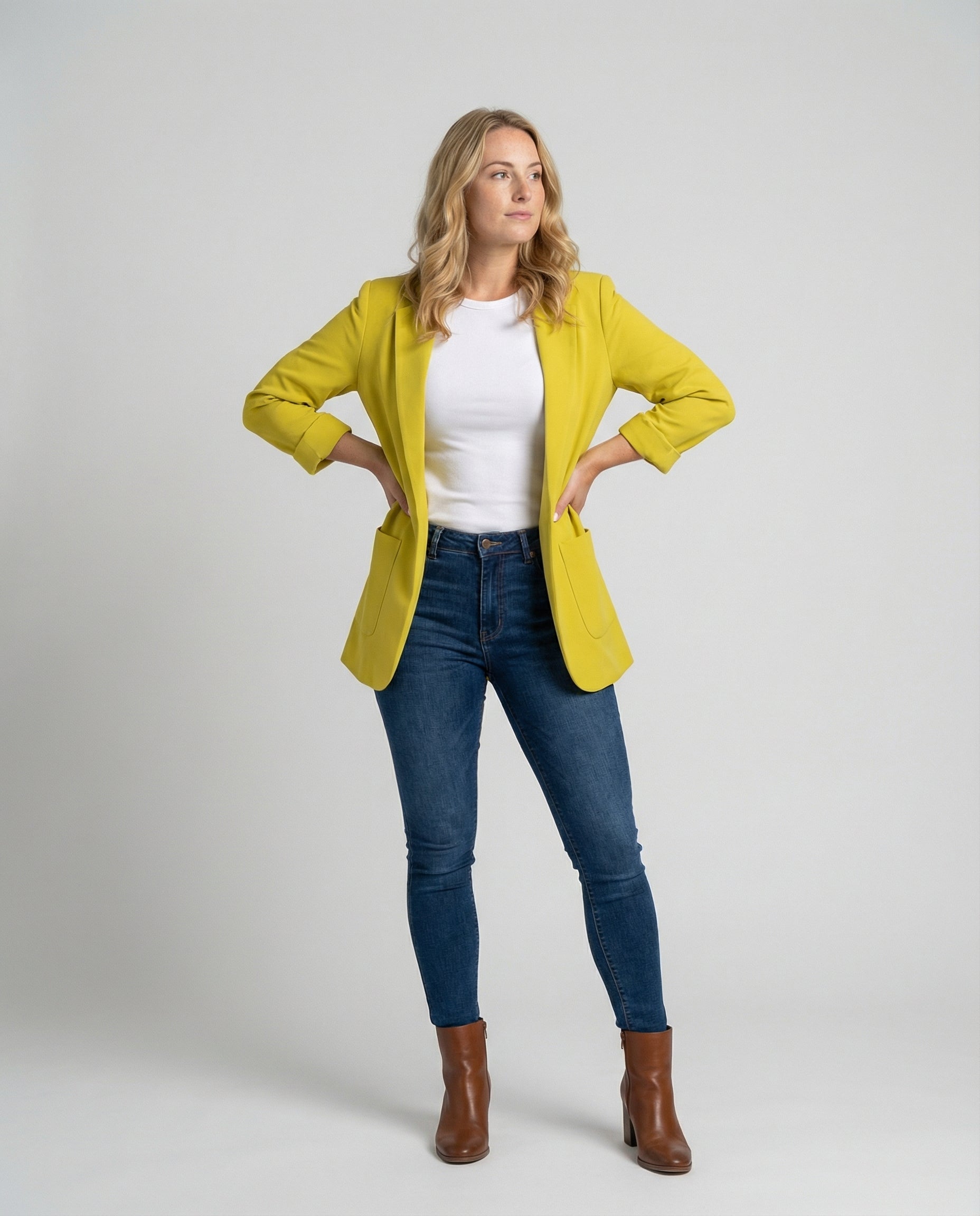 slim-fit blazer with tailored structured design and classic button front